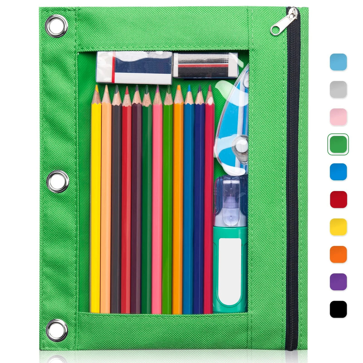 3 Ring Binder Pencil Pouch for Forvencer (Clear, Green)