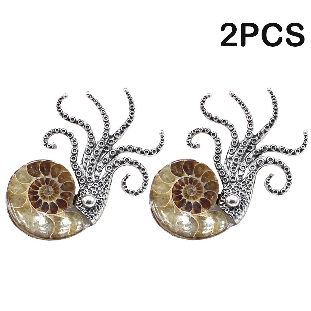 2X Natural Ammonite Fossil Conch Specimen Healing Brooch
