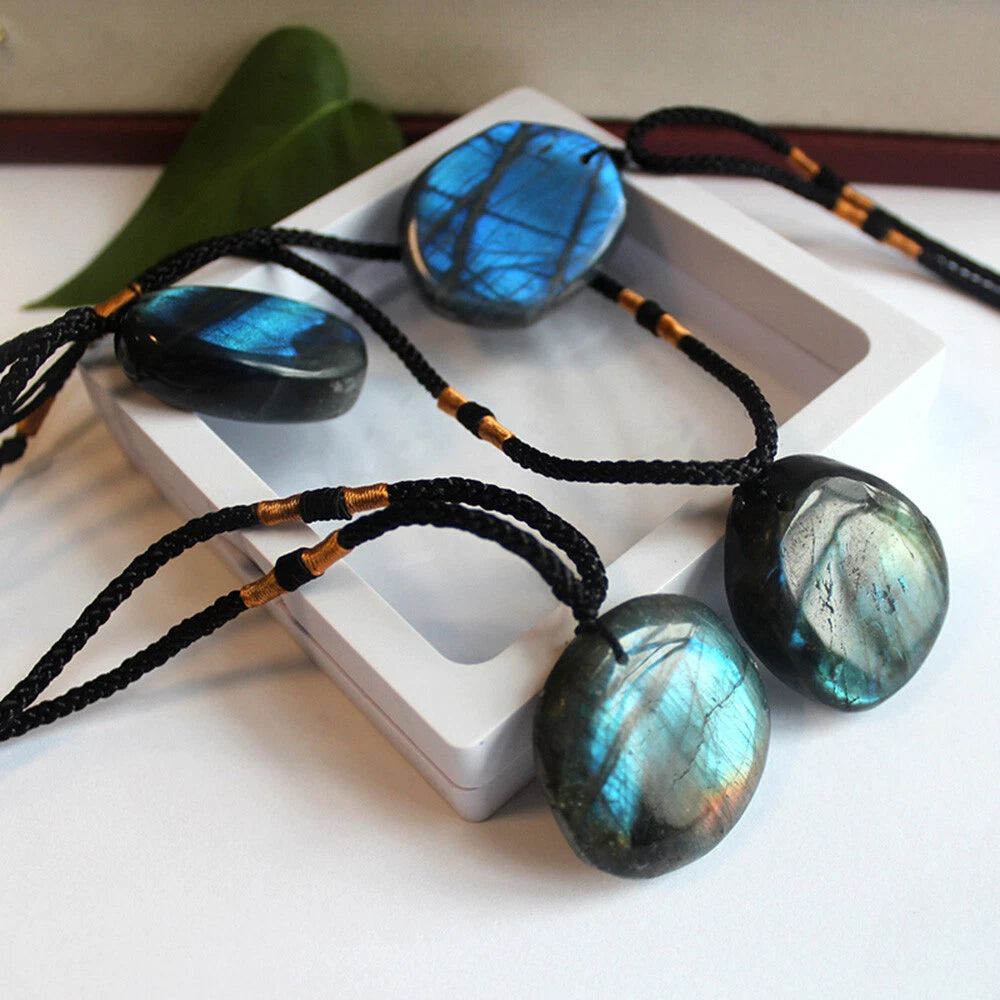 3X Natural Labradorite Pendant Crystal Necklace Healing Stone