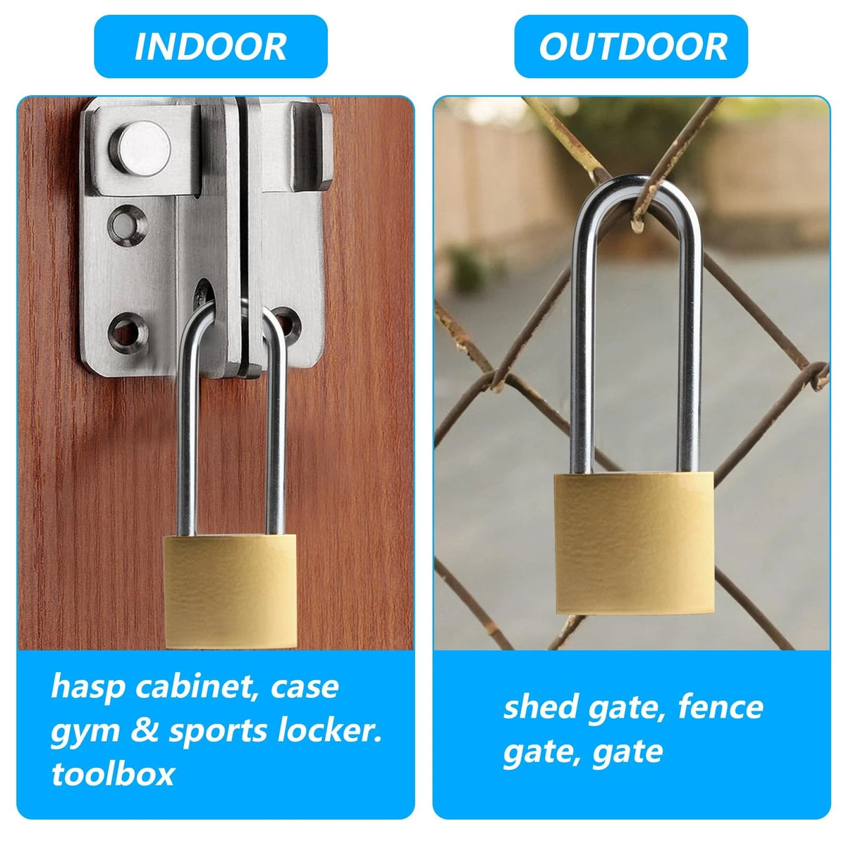 Long Keyed Padlock Waterproof Solid Brass Lock - Heavy-Duty, Same Key