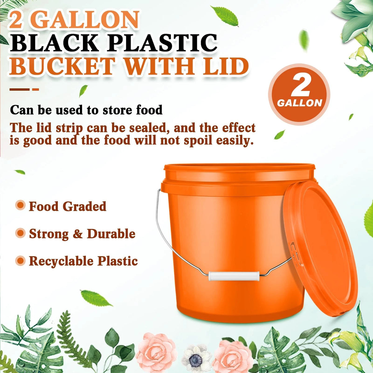2 Gallon Heavy Duty Plastic Bucket with Lid for Food Storage & Painting