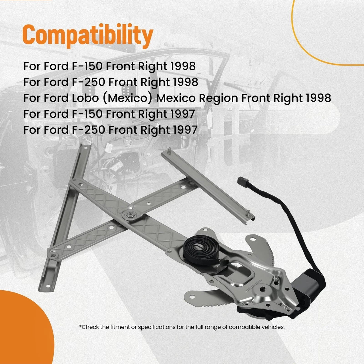 Power Window Regulator Assembly Front Right for Ford F-150 F-250 (1997–1998)