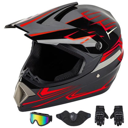 Full Face Motorcycle Helmet for Adult Large (DOT Approved, Matte Black & Red)