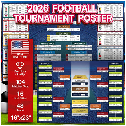 2X Extra Large Soccer Schedule Poster for World Cup 2026 (2026)