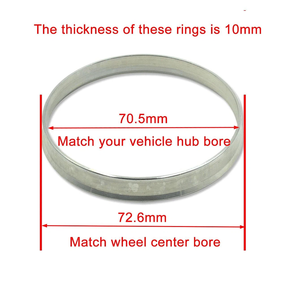 Hub Centric Rings for Universal Fit (72.6mm OD 70.5mm ID) - Silver