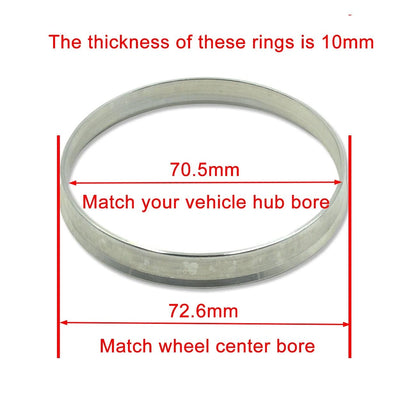 Hub Centric Rings for Universal Fit (72.6mm OD 70.5mm ID) - Silver