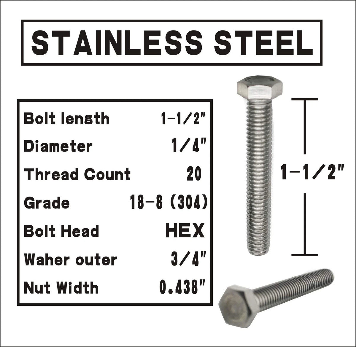 Set of 10 Stainless Steel Hex Head Screws Bolts Nuts for Automotive Use