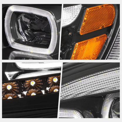 Set of 2 Quad LED Halo Sequential Signal Projector Headlights for Peterbilt 337 348 (2010–2020)