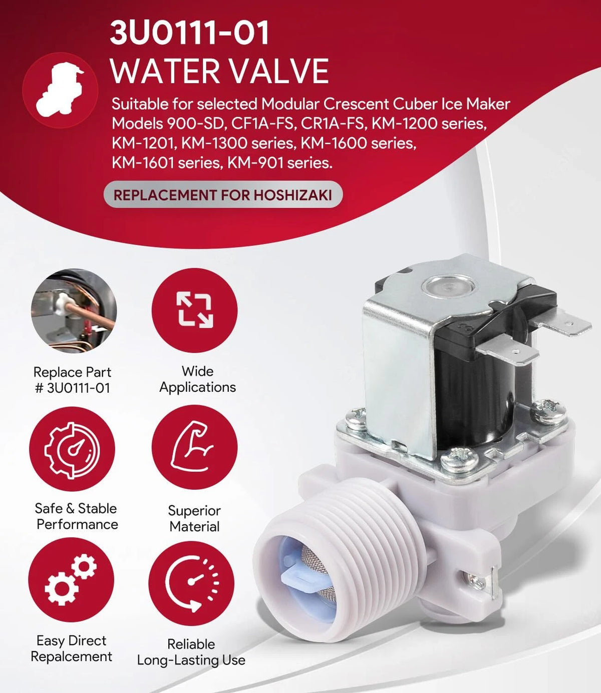 Water Valve for Hoshizaki (120V, 60Hz) w/Mounting Nuts