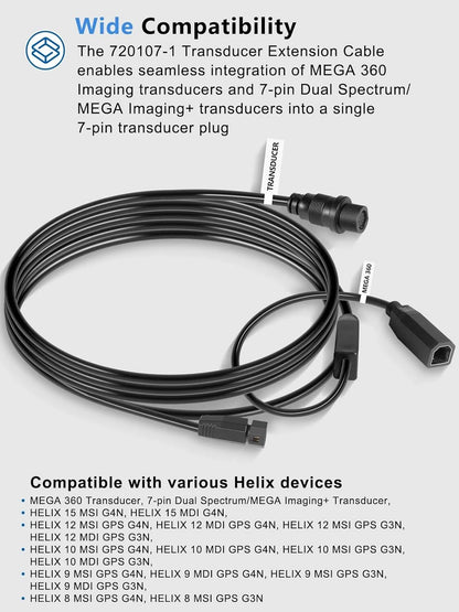 10ft Transducer Adapter Cable for Humminbird Helix 8, 9, 10, 12 (720107-1)