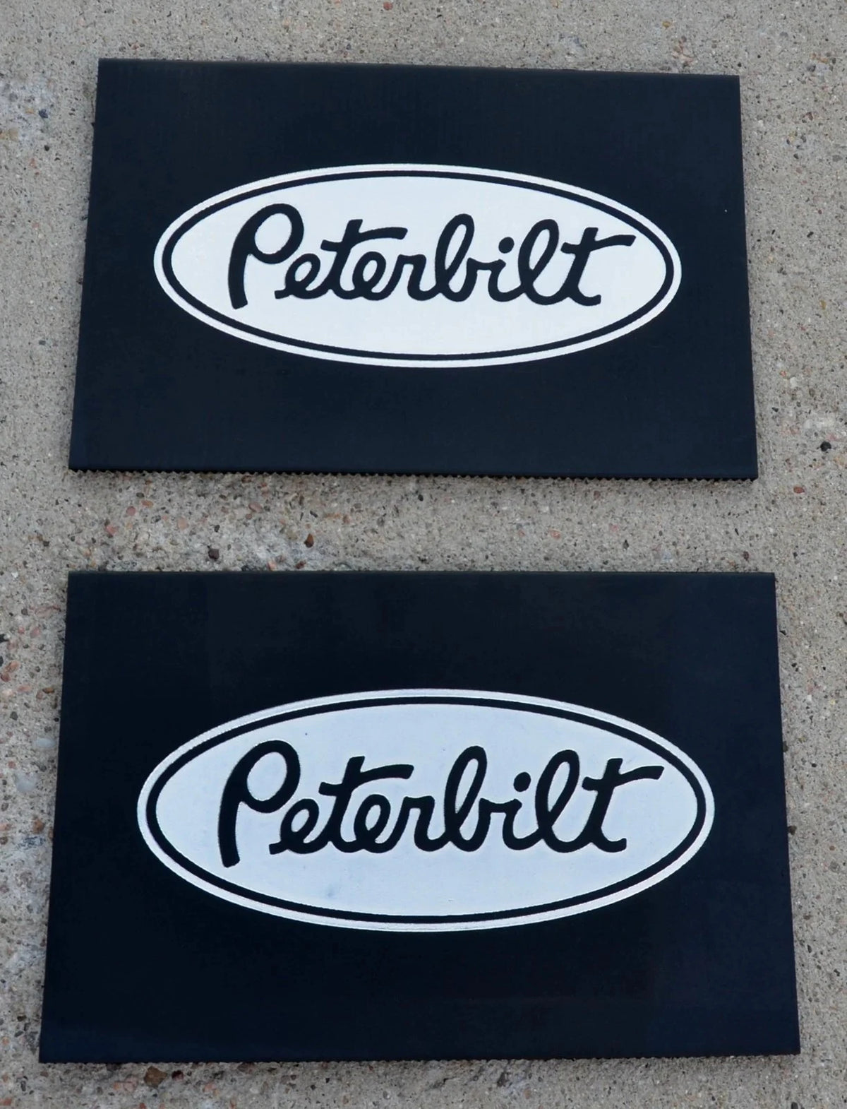Set of 2 Front Fender Mud Flaps for Peterbilt (MPS-1812) Rubber Black Silver Logo