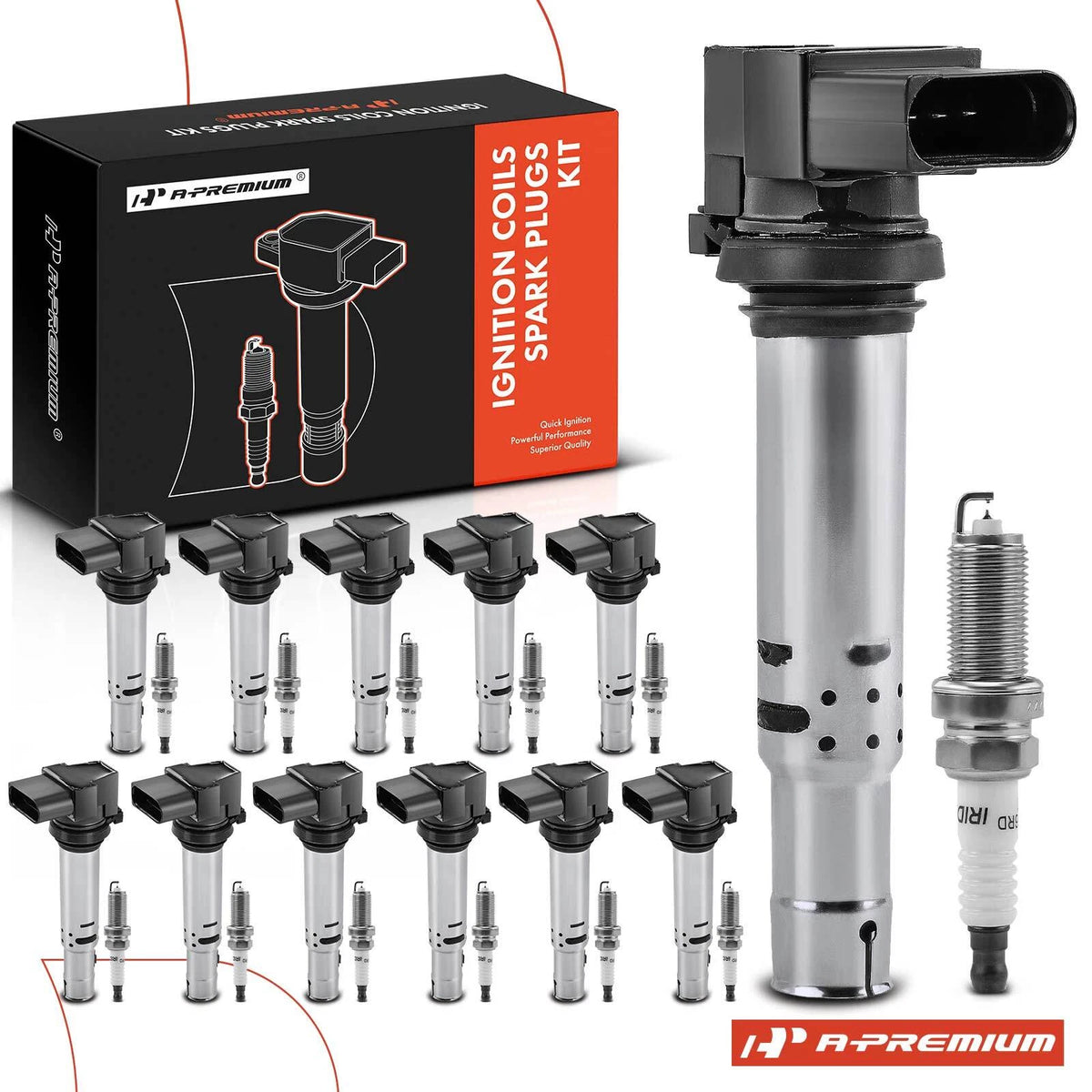 Set of 12 Ignition Coils & Iridium Spark Plugs for Audi A8 Quattro (2012–2016) - 07P905715, UF-662, UF662