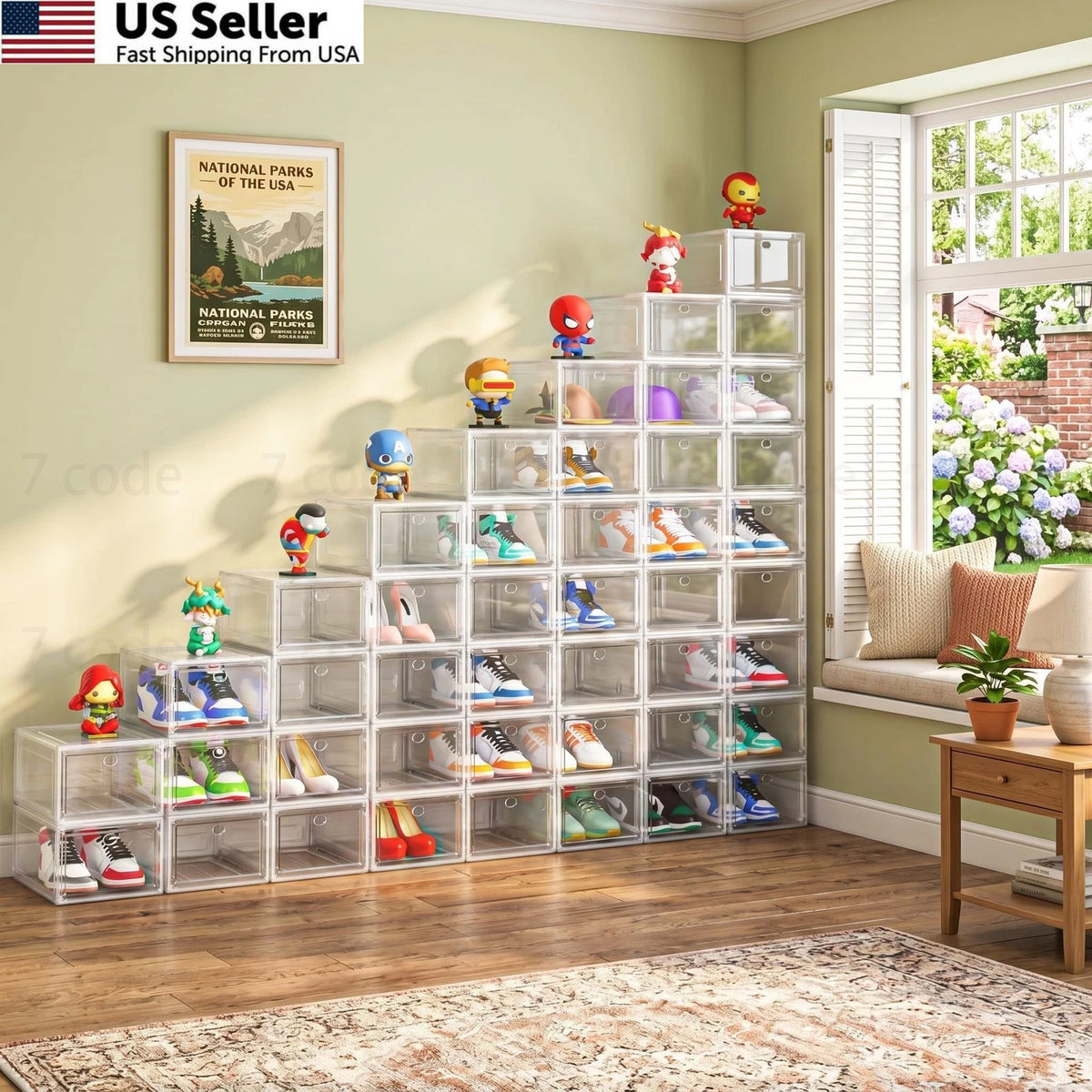 7X Clear Stackable Shoe Organizer Boxes