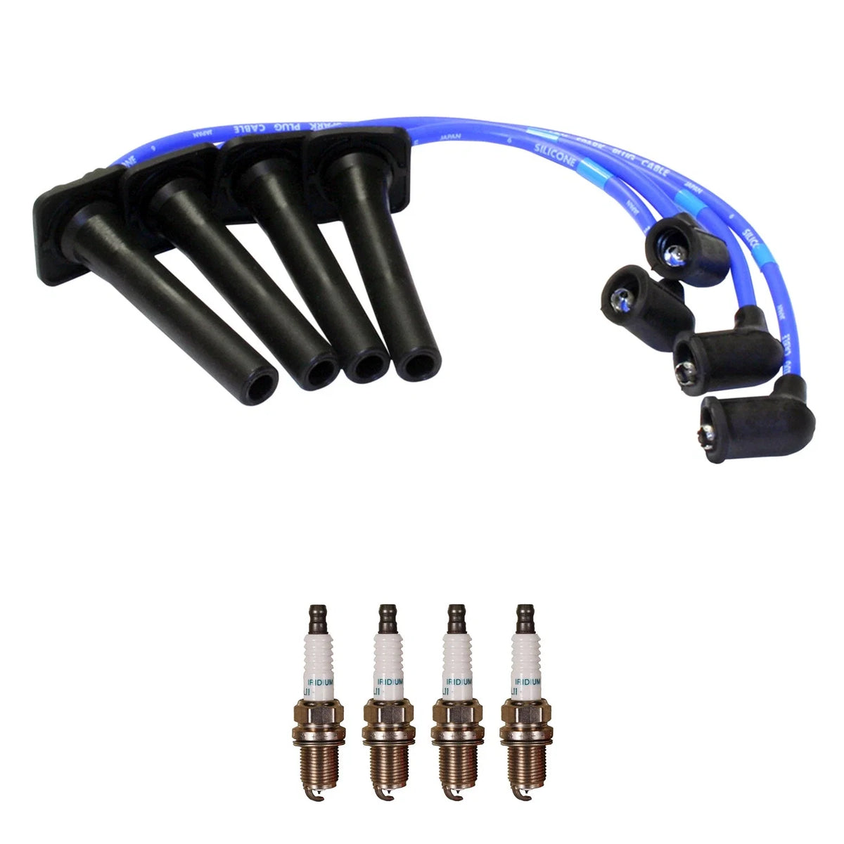 NGK Wire Set & Denso 4 Double Iridium Spark Plugs for Mazda Protege (1999–2003)