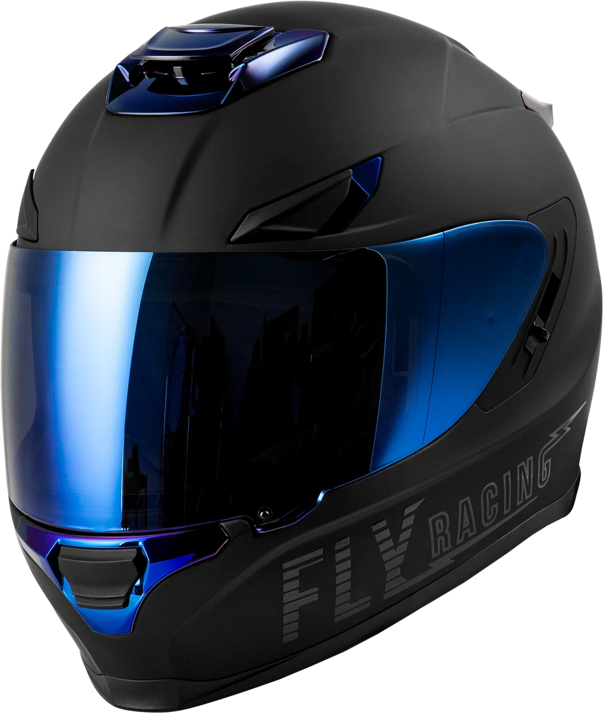 Fly Racing Sentinel Recon Helmet for Street Bikes (2024) Matte Black/Blue Chrome