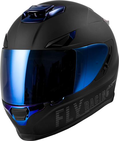 Fly Racing Sentinel Recon Helmet for Street Bikes (2024) Matte Black/Blue Chrome