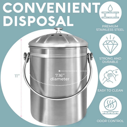 1.3 Gallon Odorless Compost Bin for Kitchen (No Part Numbers)