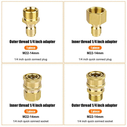 Set of 4 M22-14mm to 1/4in Pressure Washer Adapters for Power M