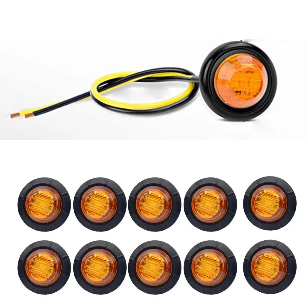 10X Amber Yellow 3/4" Round LED Side Marker Bullet Light for Truck Trailer (12V)