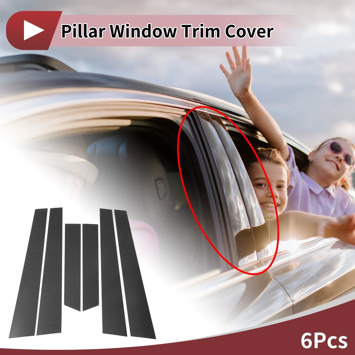 Set of 6 Door Pillar Window Trim for Volkswagen Passat (1998–2005) Black Carbon Fiber