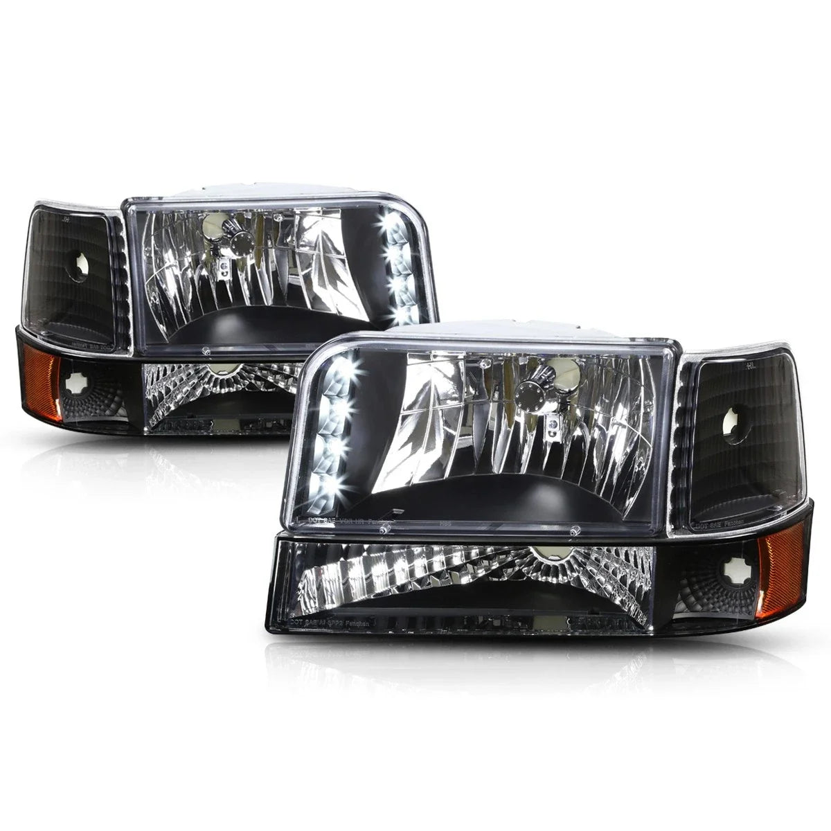 LED DRL Headlight/Lamp for Ford F150/F250/F350 (1992–1996) Black Housing Amber Corner