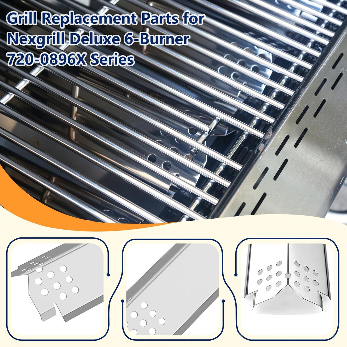 Stainless Cooking Grate and Heat Shield Kit for 4-Burner Grill (SS)