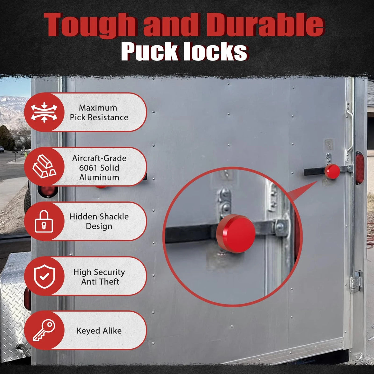 3 Pack Puck Locks for Trailers - Keyed Alike Aluminum Door Locks