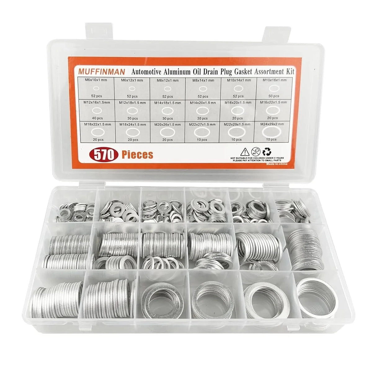 Set of 18 Oil Drain Plug Gaskets for Assorted Applications (570PCS)