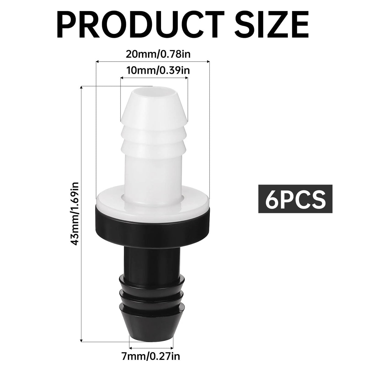 6X Inline Vacuum Barbed One Way Check Valve 3/8 inch (10mm) - Black & White