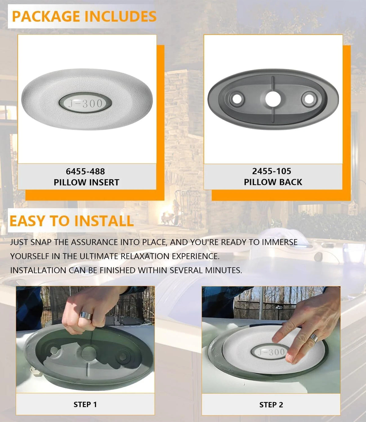 Oval Pillow Insert + Back Mount for Jacuzzi J-300 Series (2014–Present)