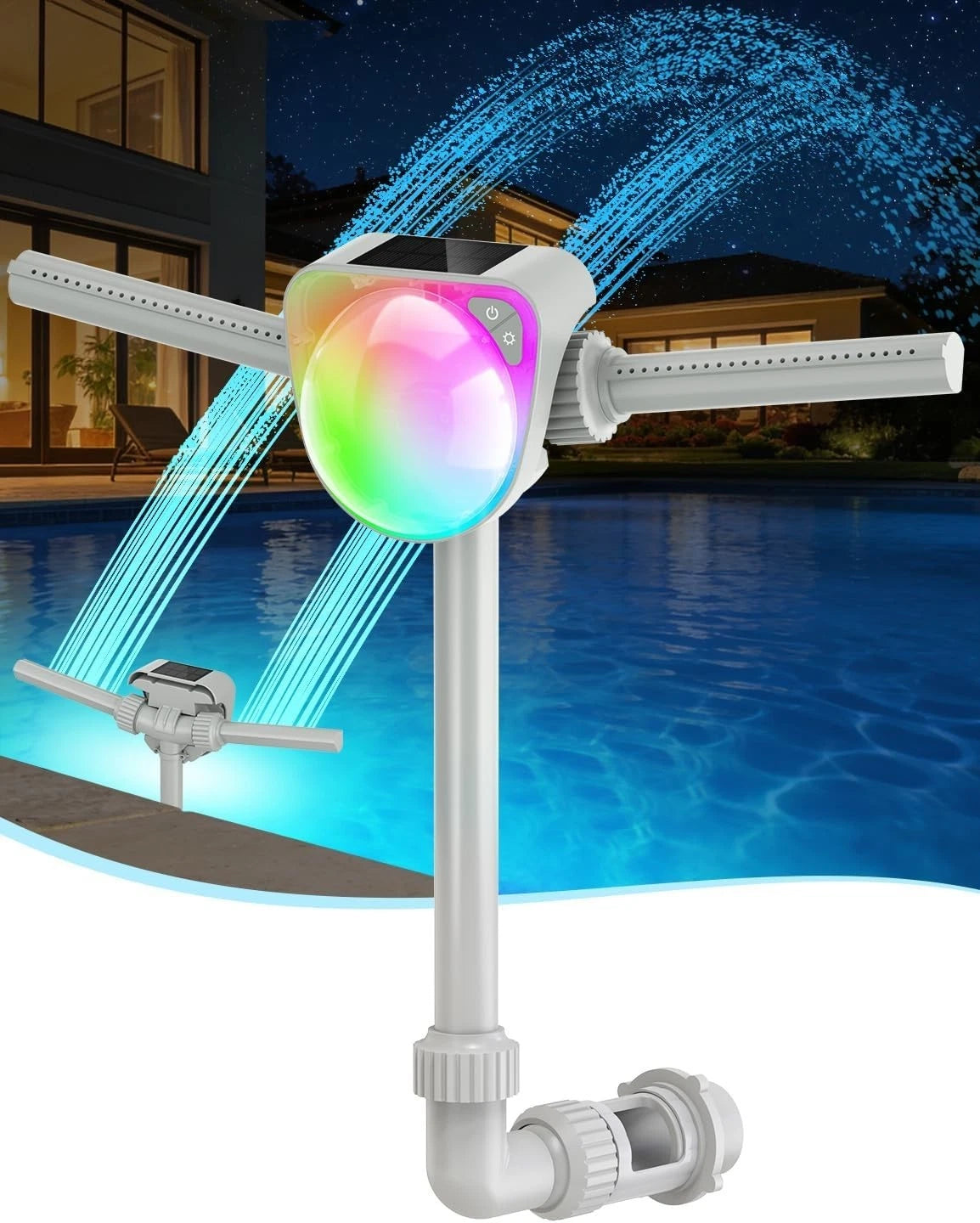Solar Pool Fountain with 7-Color LED Lights for Dual-Head Adjustable Spray (2026)