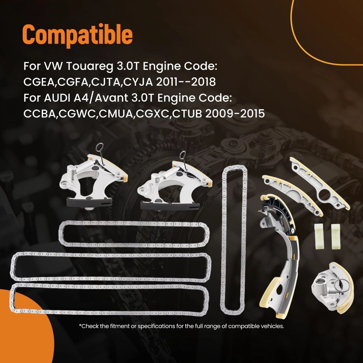 Timing Chain Kit for Audi A4 A6/S6 Q7 3.0T (2011–2018) SQ07KW, 06E109218T