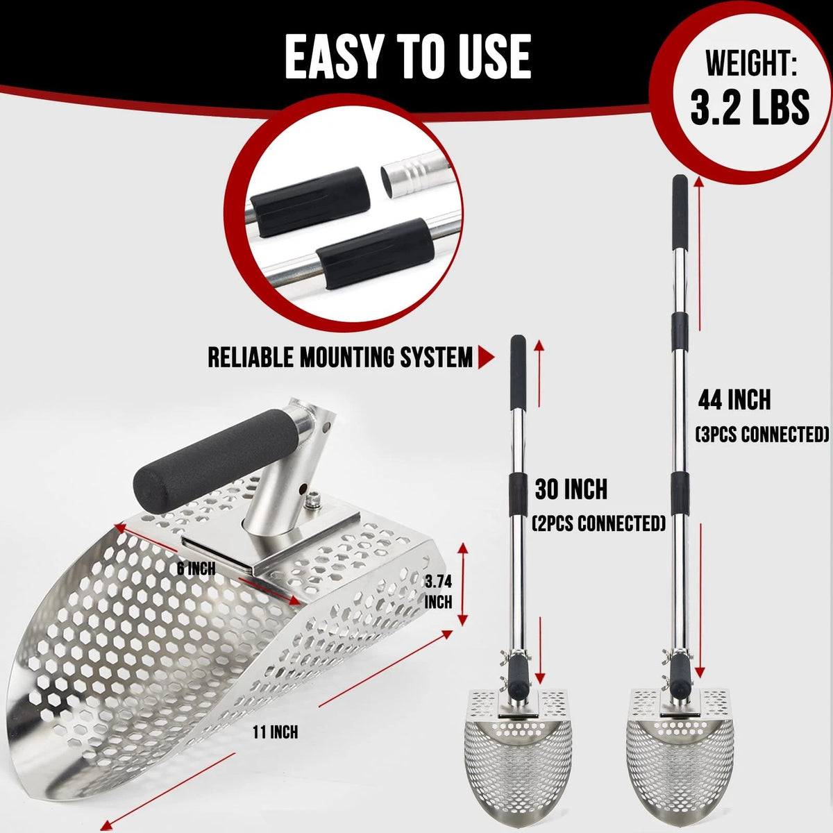 Sand Scoop for Metal Detecting, Stainless Steel with Handle