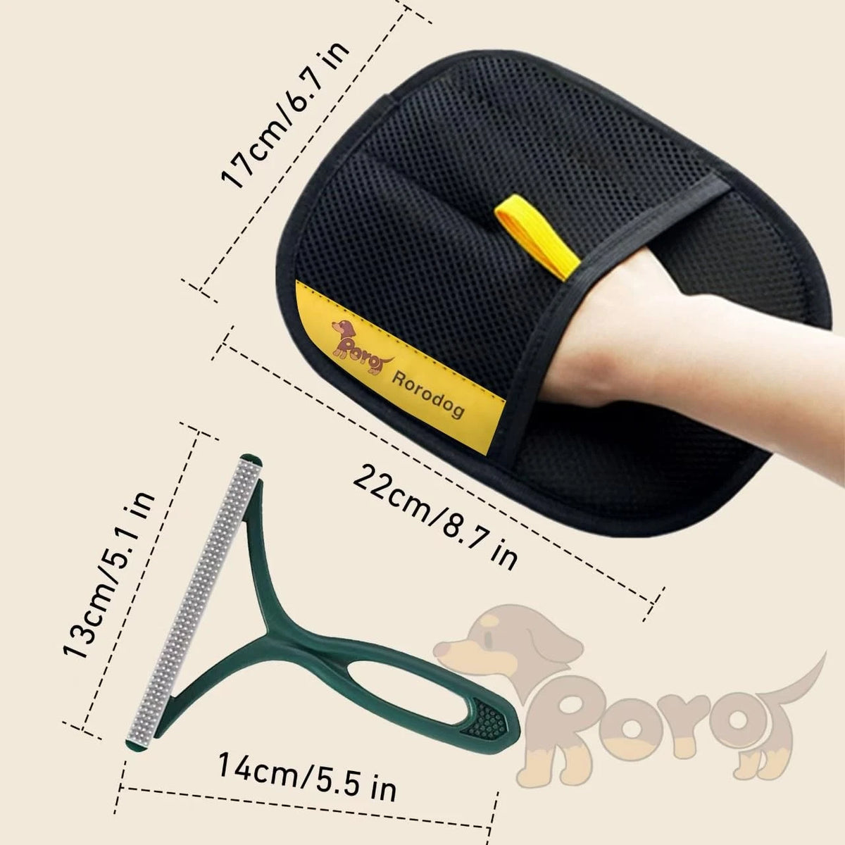 2X Pet Hair Remover Gloves for Dogs & Cats (Black & Grey)