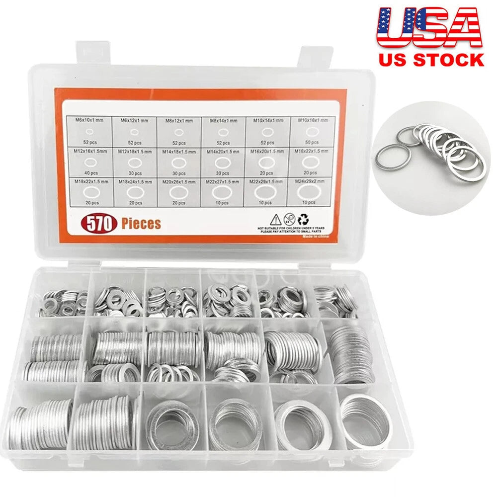 Set of 18 Oil Drain Plug Gaskets for Assorted Applications (570PCS)