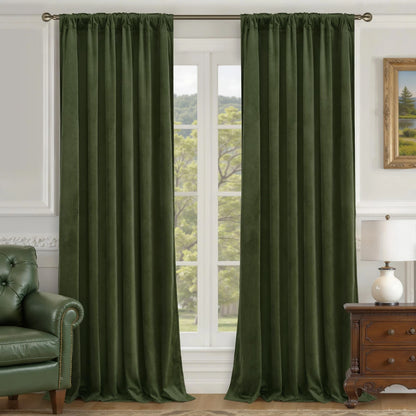 Pack of 2 Olive Green Velvet Curtains 84"W x 84"L for Home Decor