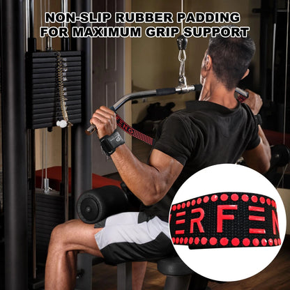 Weight Lifting Straps with D Rings for Gym Cable (Non-Slip, Black & Red)
