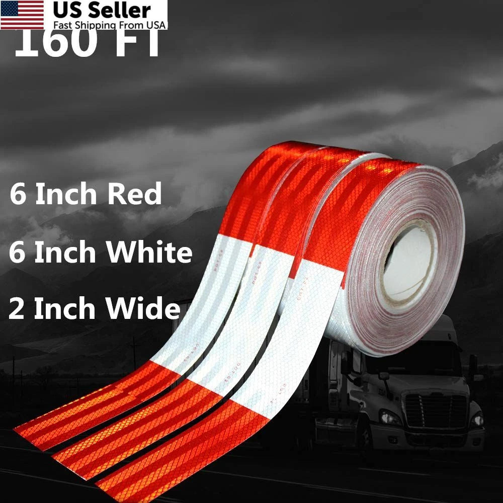 2X 160FT Dot Reflective Tape for Vehicles (Red and White)