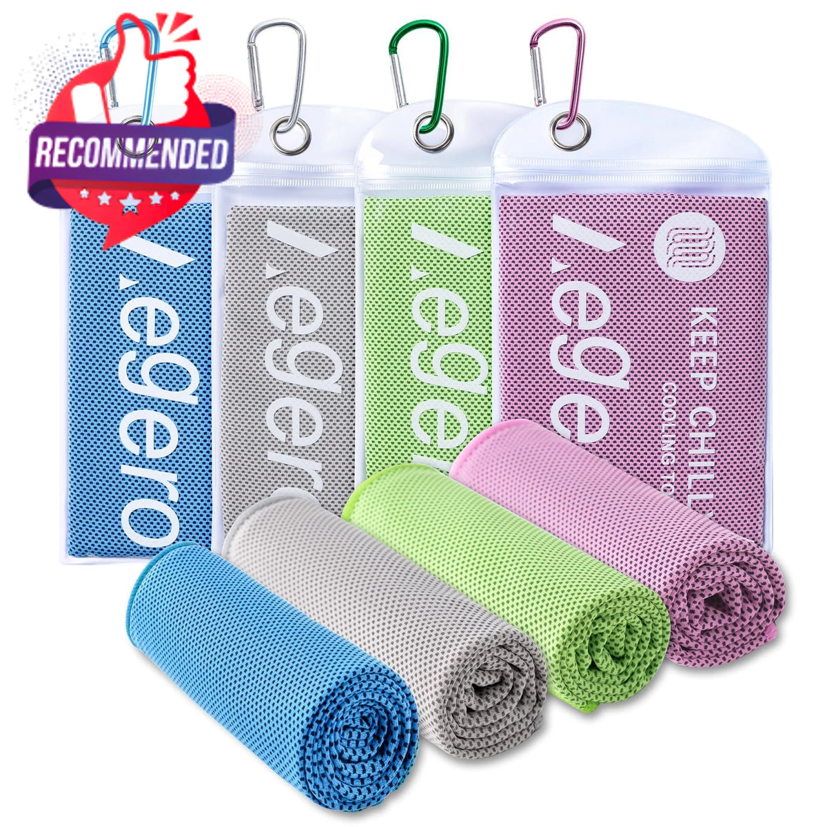 Cooling Towels 4 Pack Instant Cooling Wrap 40"x12" Light Blue Green Pink Grey