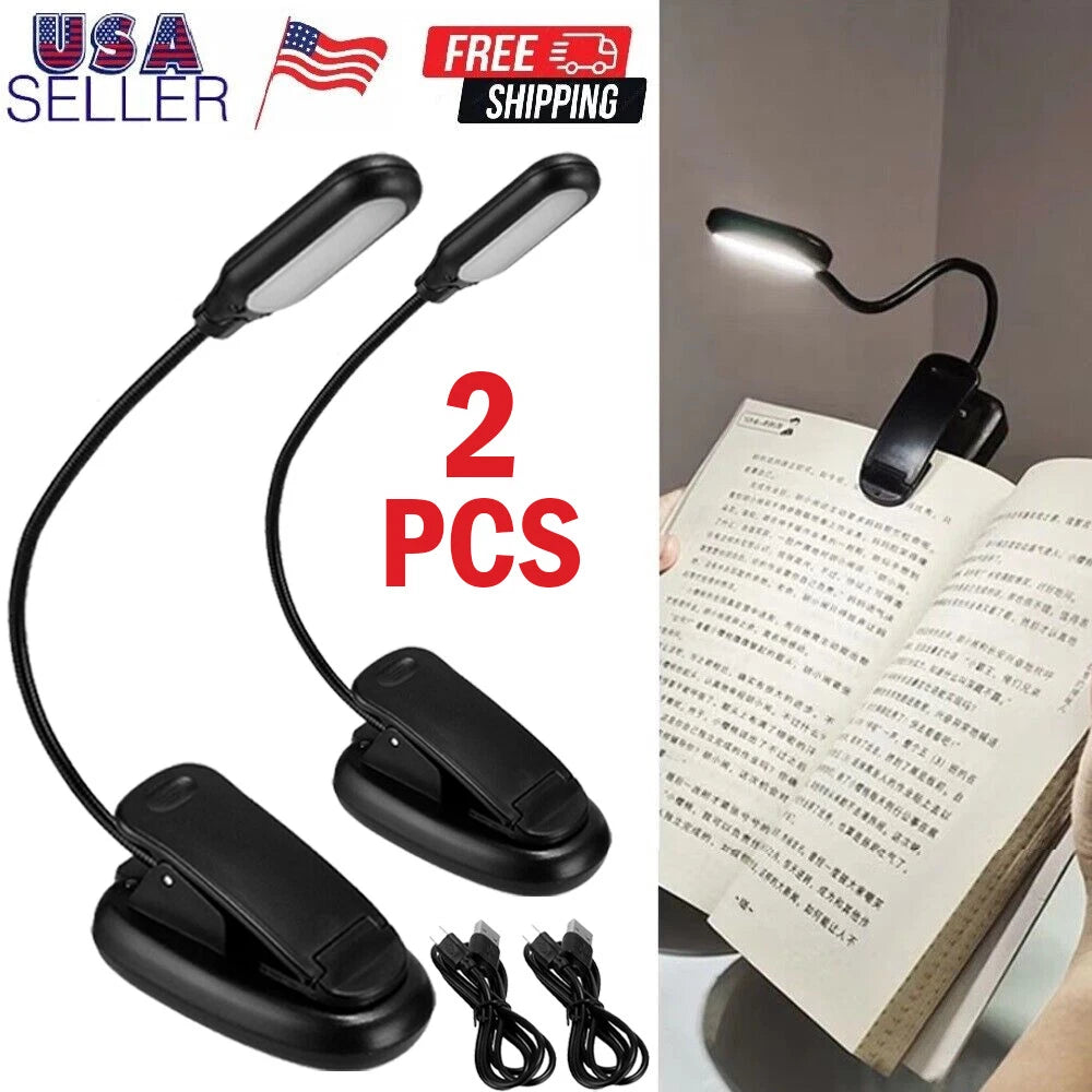 2X USB Rechargeable LED Book Light for Reading (Flexible Clip-On)