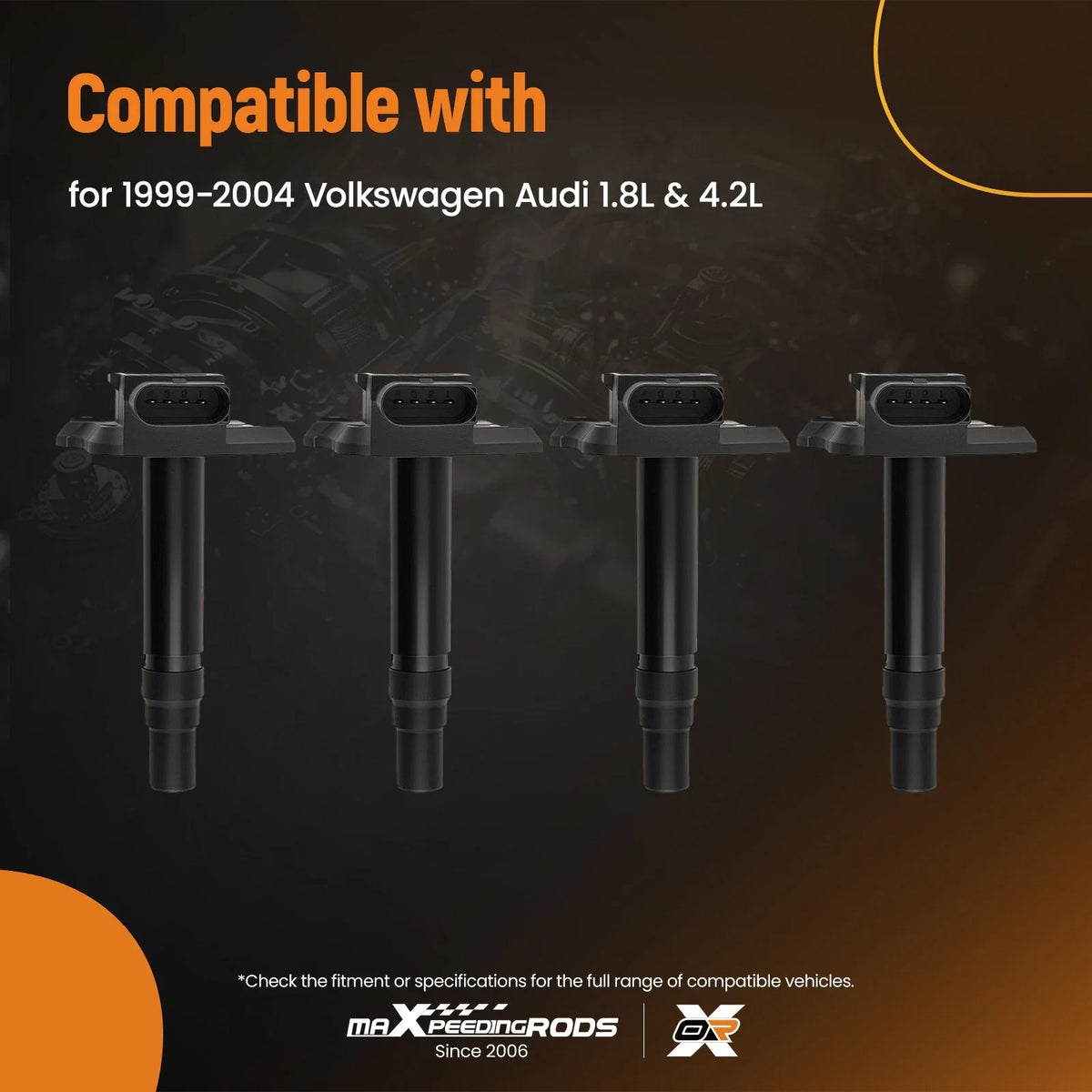 Set of 4 Ignition Coils for VW Audi 1.8L 4.2L (1999–2004) 06B905115B Black