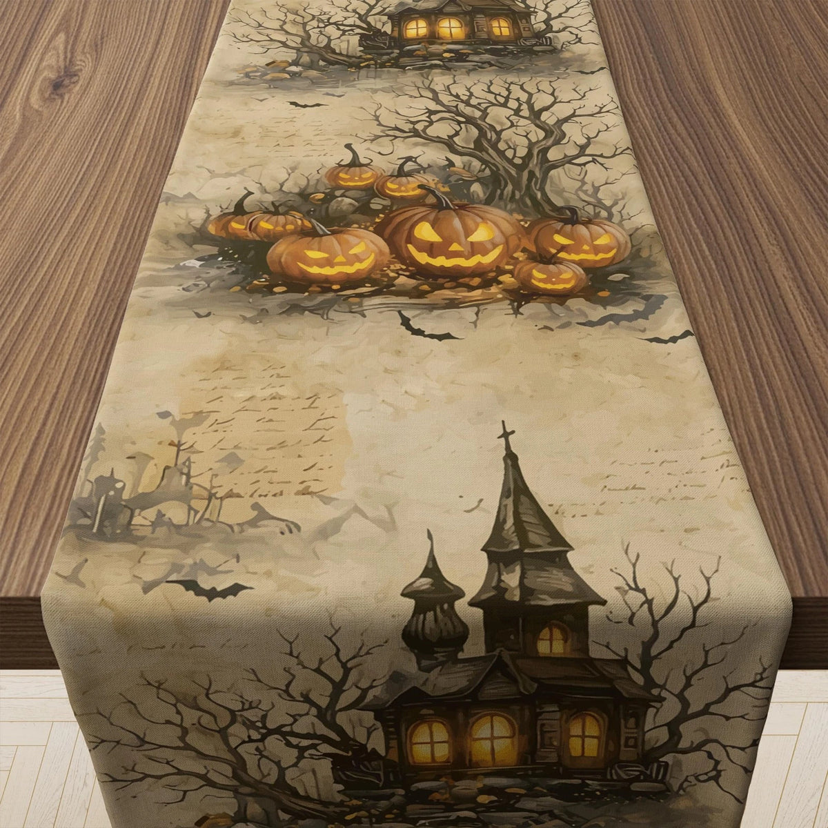 Halloween Pumpkin Castle Table Runner for Party Decorations