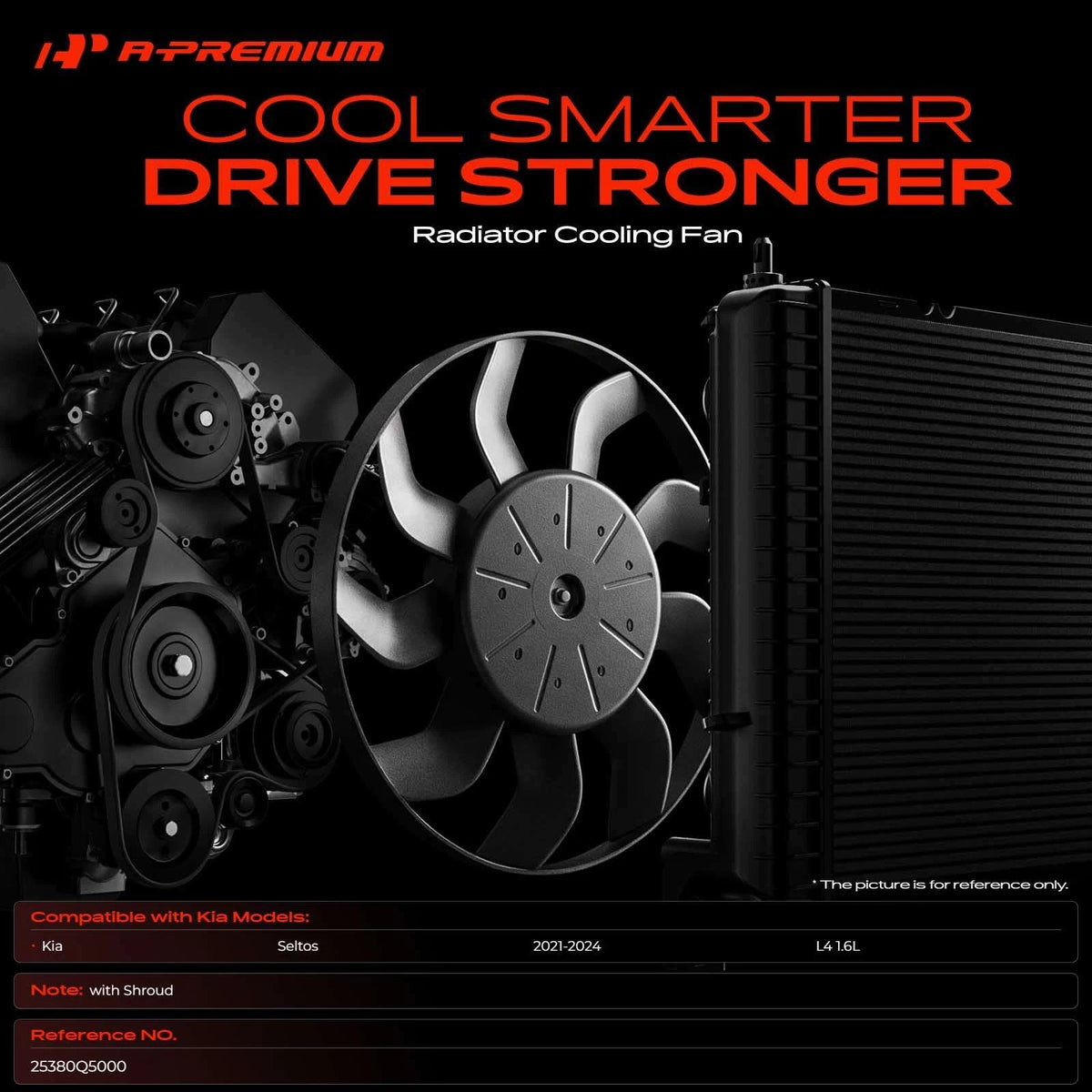 Cooling Fan Assembly w/ Shroud for Kia Seltos (2021–2024) 25380Q5000