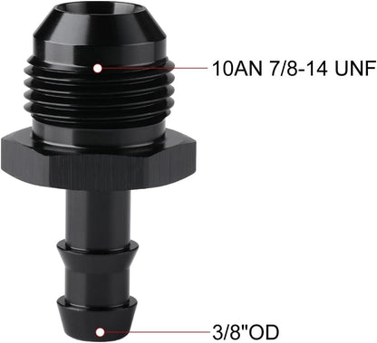 10AN Male Flare to 3/8 Hose Barb Straight Fitting Adapter, Black