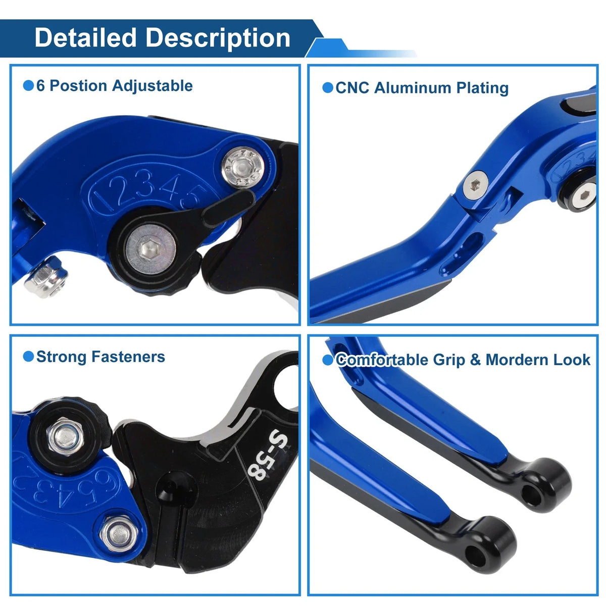 Brake Clutch Levers for Suzuki GSXR600 (2006–2025) 1 Pair Blue Handle Black End
