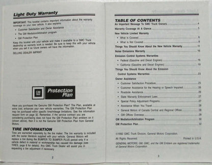 Warranty and Owner Assistance Information for GMC Truck and Chassis (1993)