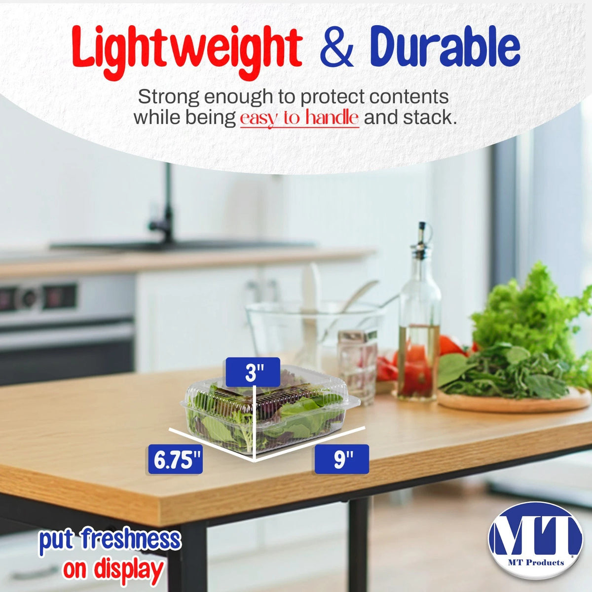 Pack of 350 Plastic Salad Containers with Lids 9" x 6.75" x 3"