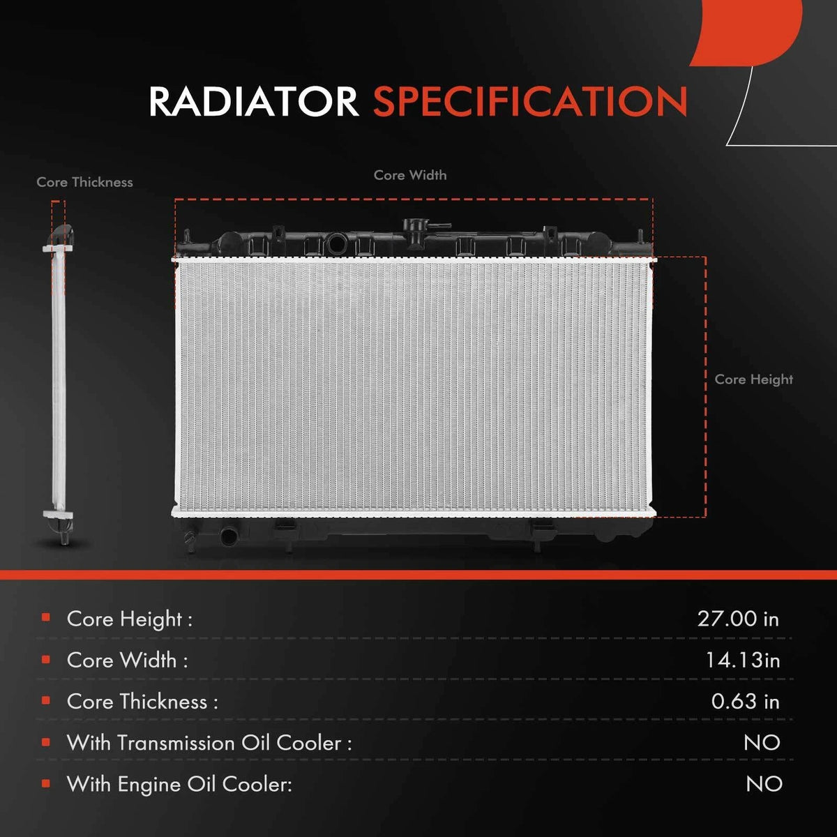 Radiator for Nissan Sentra (2000–2006) L4 1.8L Sedan Manual
