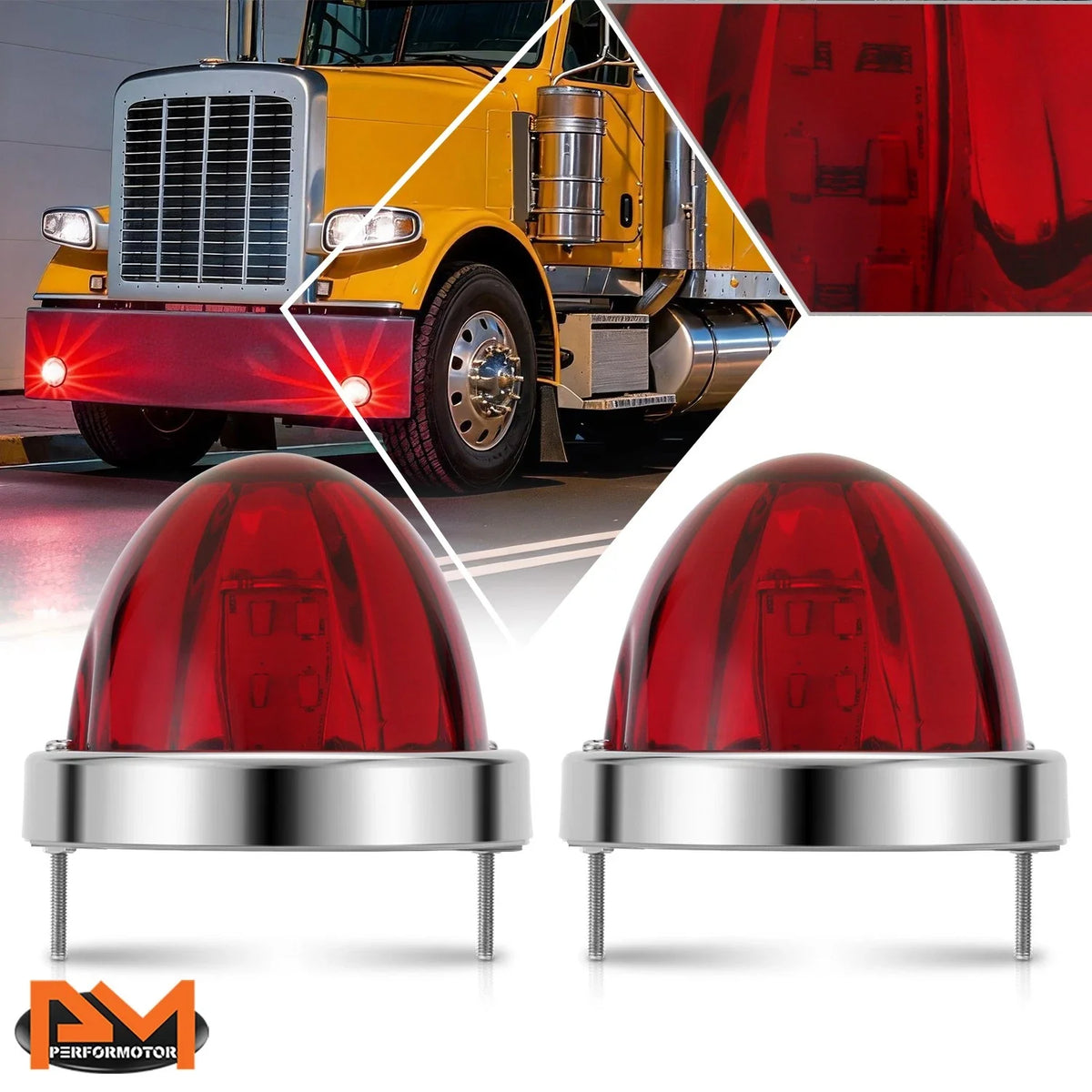Set of 2 Red/Chrome LED Turn Signal Lamps for Universal Trucks Trailers