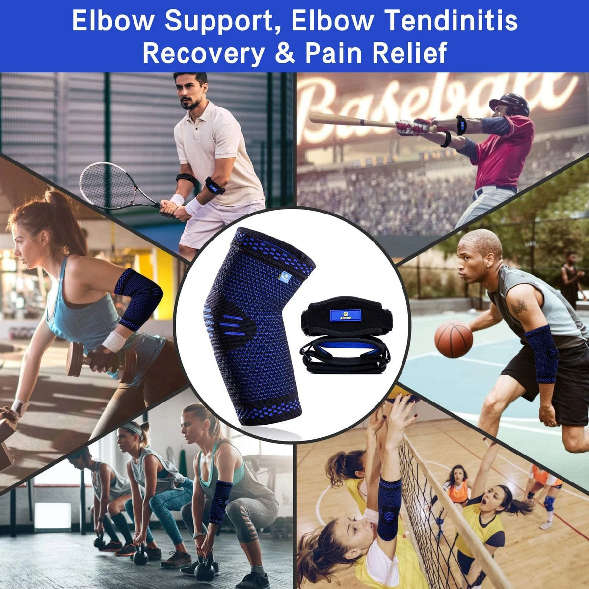 2X Elbow Brace Straps for Professional Use (Large, Blue)